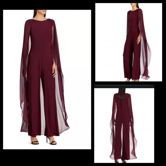 Ralph Lauren Purple Sleeveless Chiffon Cape Overlay Jumpsuit - Picture 1 of 2
